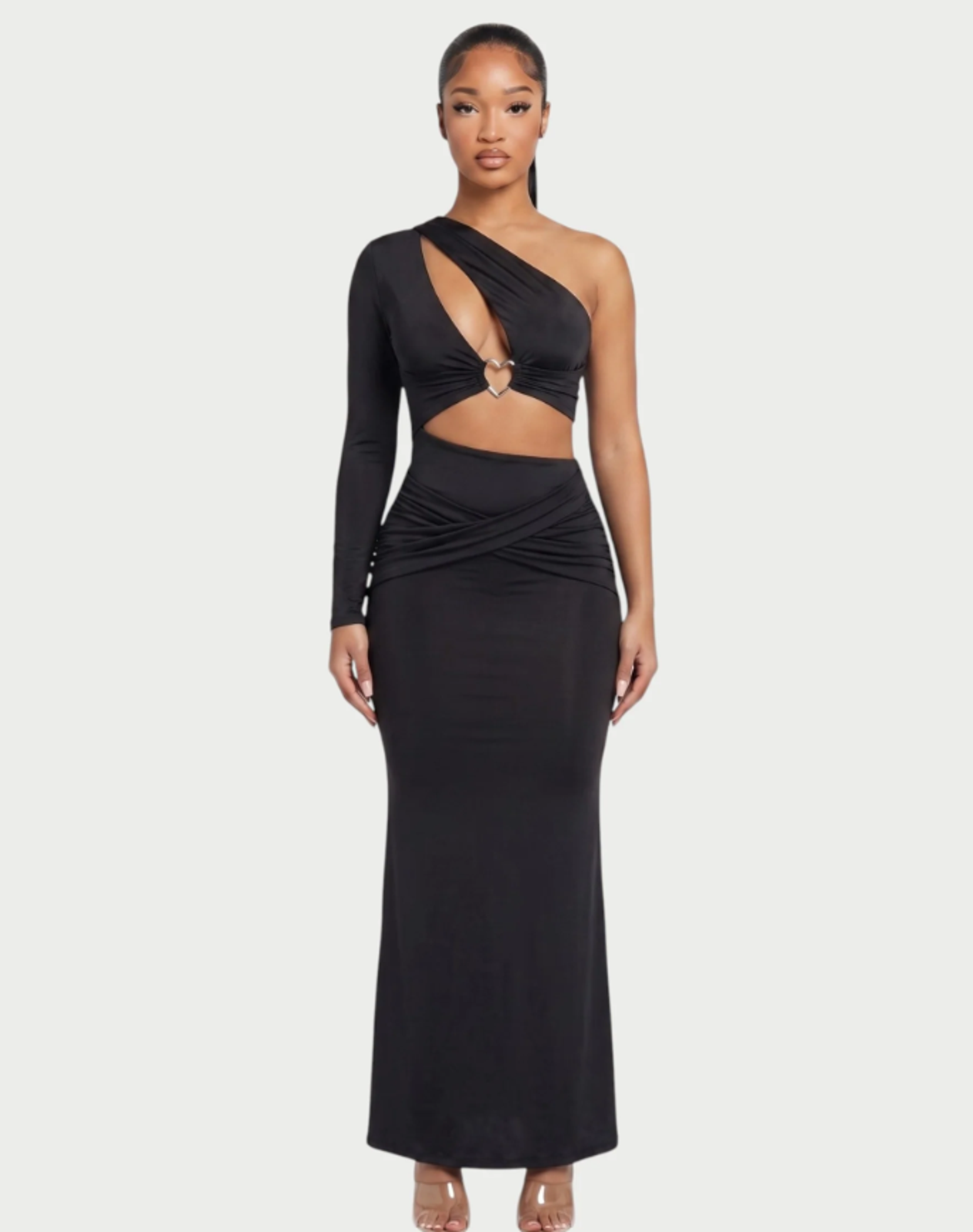 New! Oh Polly Black One Shoulder Maxi Cutout Dress Heart Detail Us 6